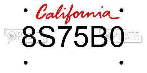 8S75B0 California License Plate