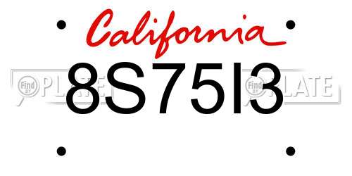 8S75I3 California License Plate