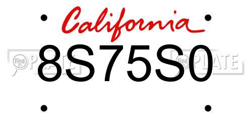 8S75S0 California License Plate