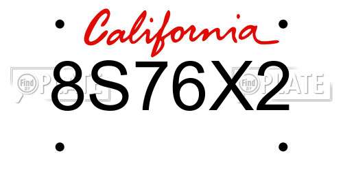 8S76X2 California License Plate