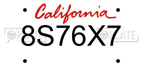 8S76X7 California License Plate