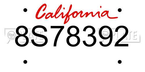 8S78392 California License Plate