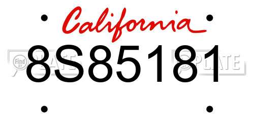 8S85181 California License Plate