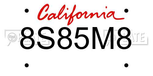 8S85M8 California License Plate