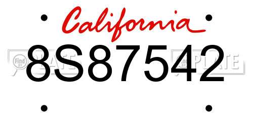 8S87542 California License Plate