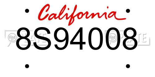 8S94008 California License Plate