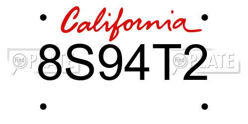 8S94T2 California License Plate