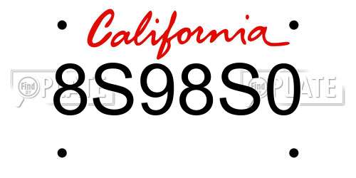8S98S0 California License Plate