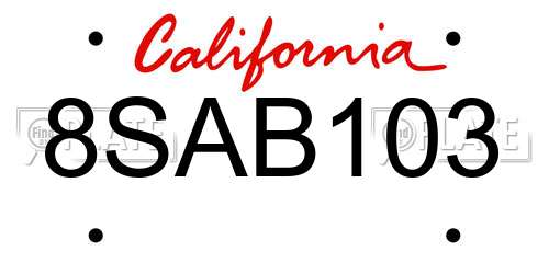 8SAB103 California License Plate