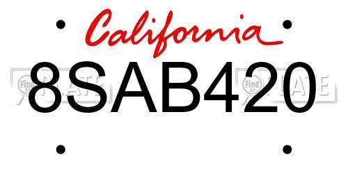 8SAB420 California License Plate