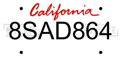 8SAD864 California License Plate