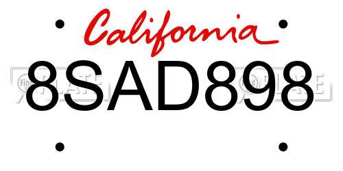 8SAD898 California License Plate