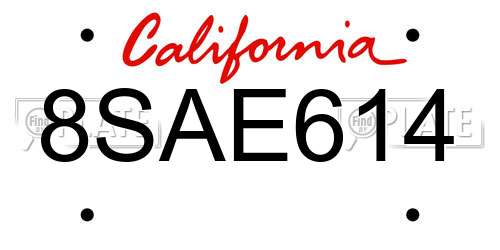 8SAE614 California License Plate
