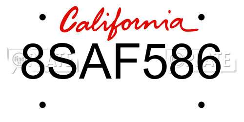 8SAF586 California License Plate