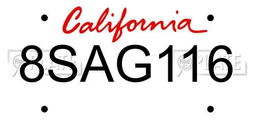 8SAG116 California License Plate