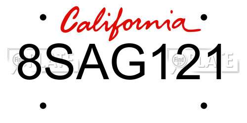 8SAG121 California License Plate