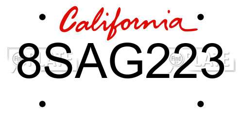 8SAG223 California License Plate