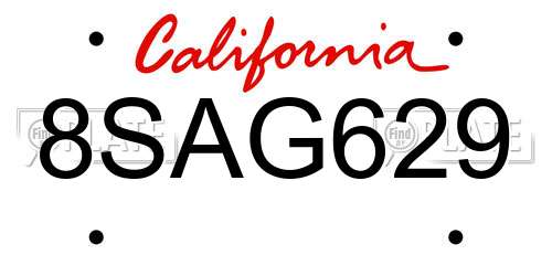 8SAG629 California License Plate