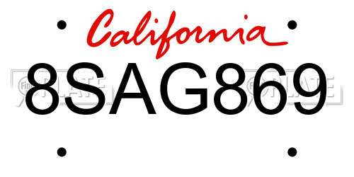 8SAG869 California License Plate