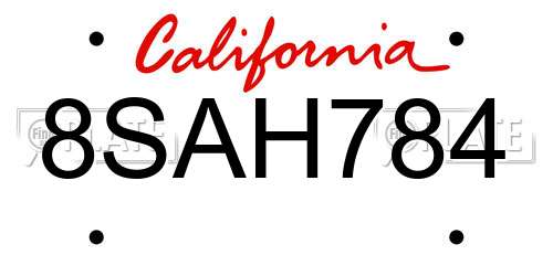 8SAH784 California License Plate