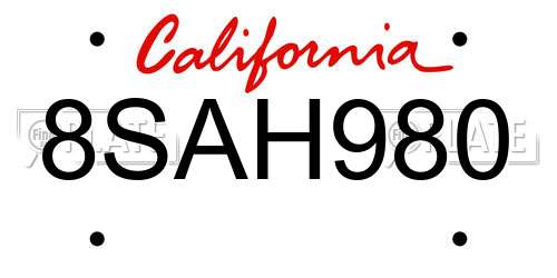 8SAH980 California License Plate
