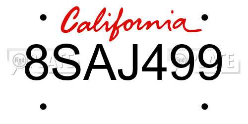 8SAJ499 California License Plate