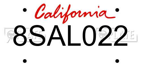 8SAL022 California License Plate