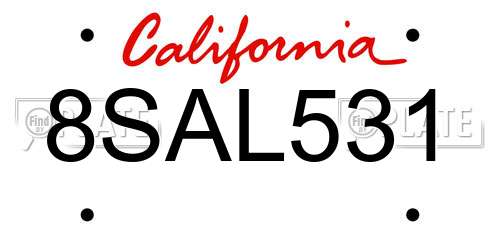 8SAL531 California License Plate