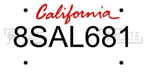 8SAL681 California License Plate