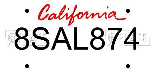 8SAL874 California License Plate