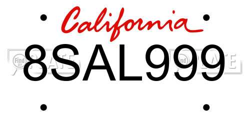 8SAL999 California License Plate