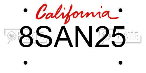 8SAN25 California License Plate
