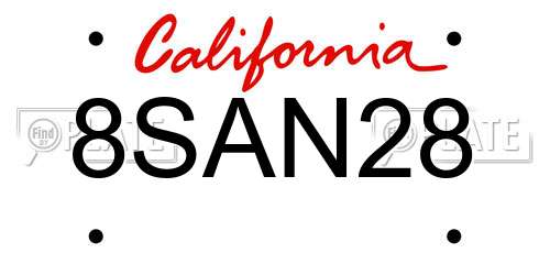8SAN28 California License Plate