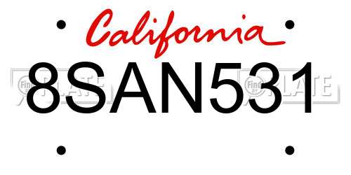 8SAN531 California License Plate