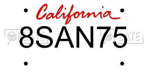 8SAN75 California License Plate