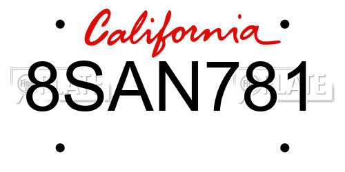 8SAN781 California License Plate