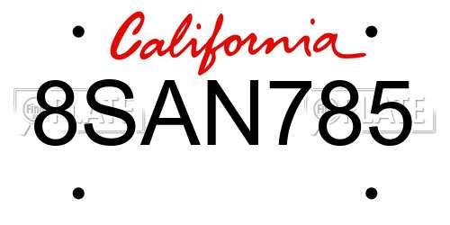 8SAN785 California License Plate