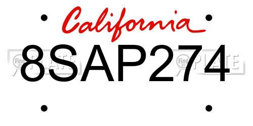 8SAP274 California License Plate
