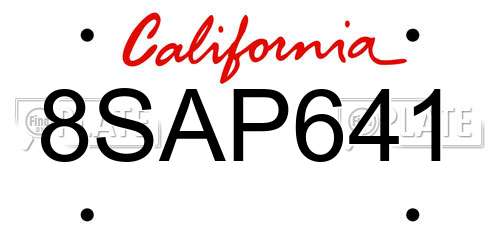 8SAP641 California License Plate