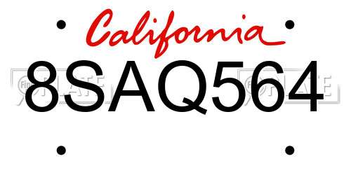 8SAQ564 California License Plate