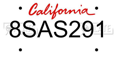 8SAS291 California License Plate