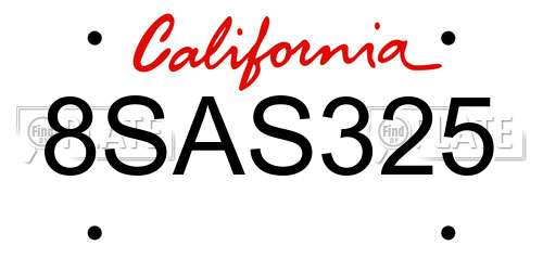 8SAS325 California License Plate
