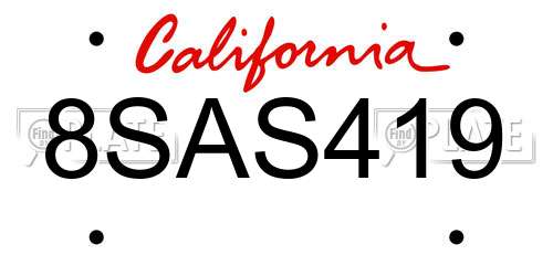 8SAS419 California License Plate