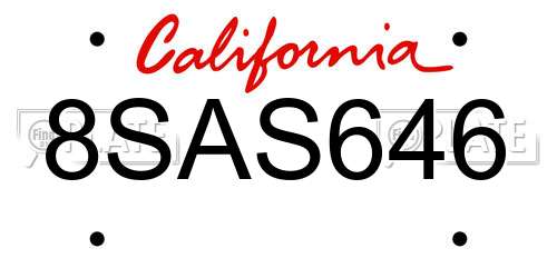 8SAS646 California License Plate