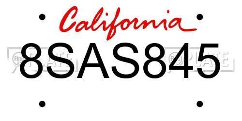 8SAS845 California License Plate