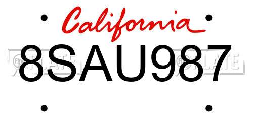 8SAU987 California License Plate