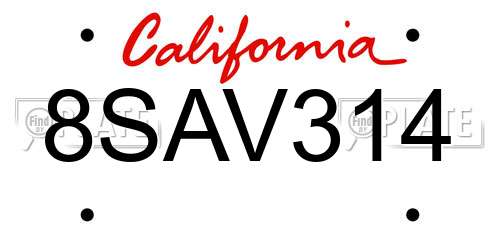 8SAV314 California License Plate