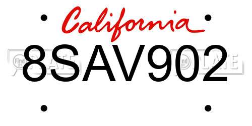 8SAV902 California License Plate