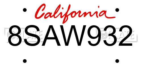 8SAW932 California License Plate