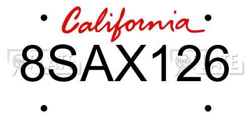 8SAX126 California License Plate